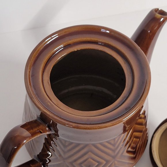Vintage Brown Ceramic Teapot Geometric Design Made in China Excellent Condition - Picture 3 of 8